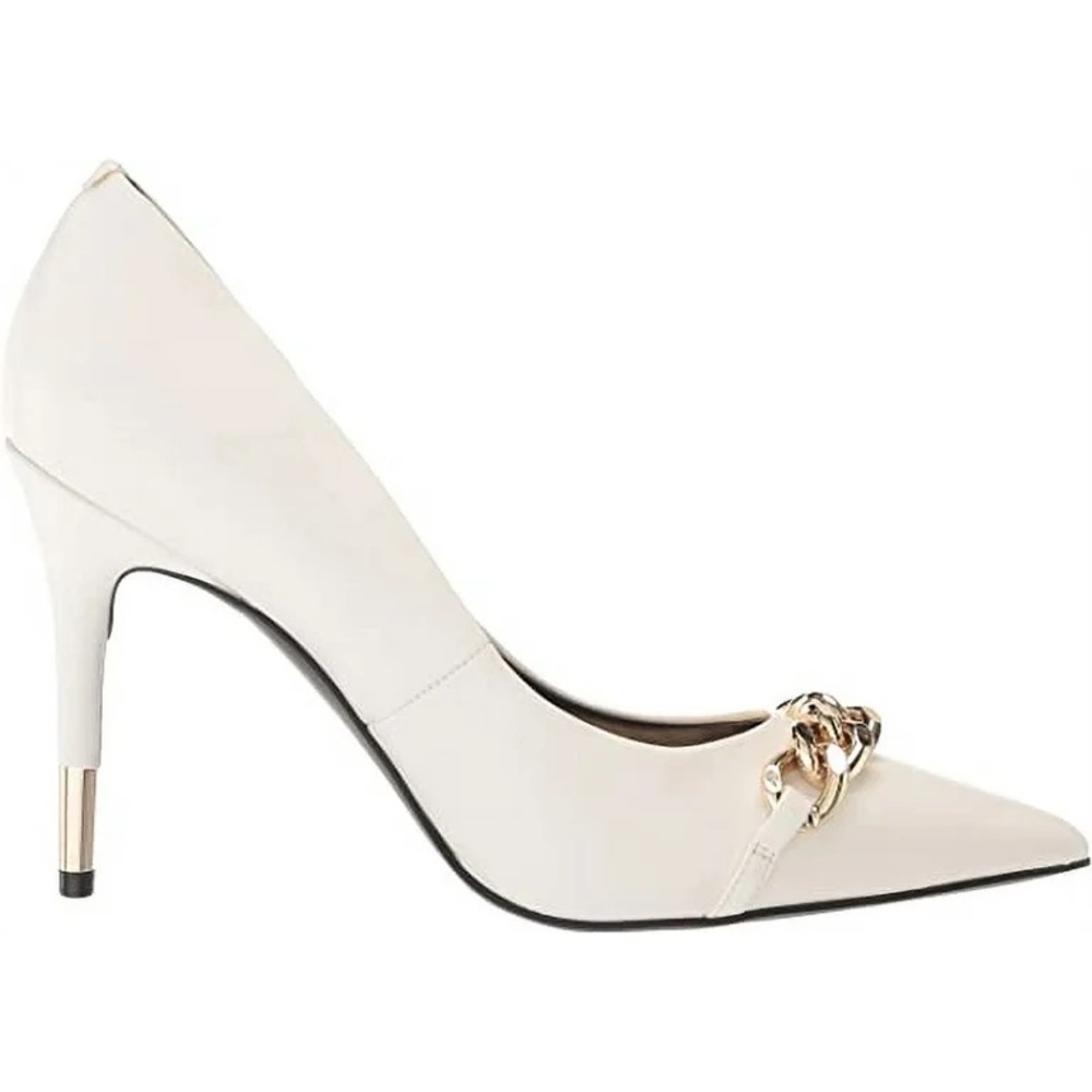 Nine West White Heels with Gold Chain Detail